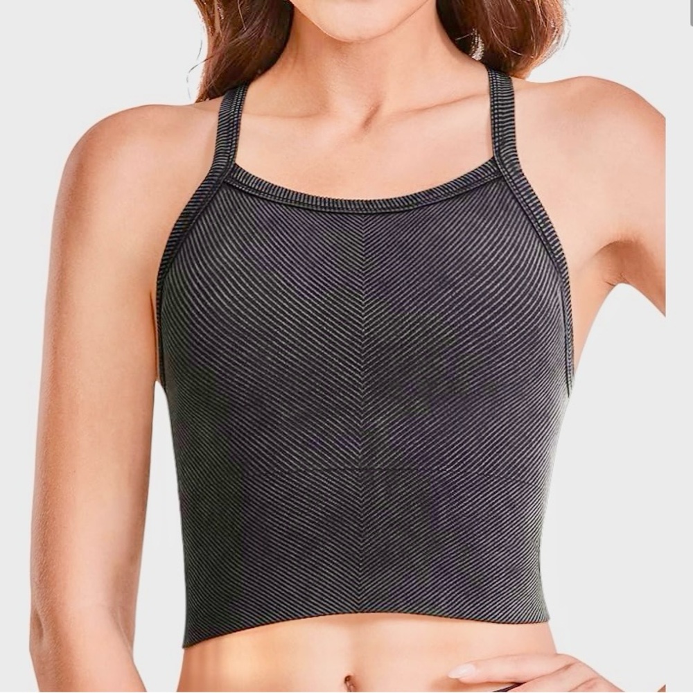 Vantonia Ribbed Workout Bra Racerback Crop Tank Top in Vintage Black
